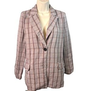 Frank & Oak Plaid Blazer Linen Blend Preppy‎ Boho Boss Babe Office Size XS